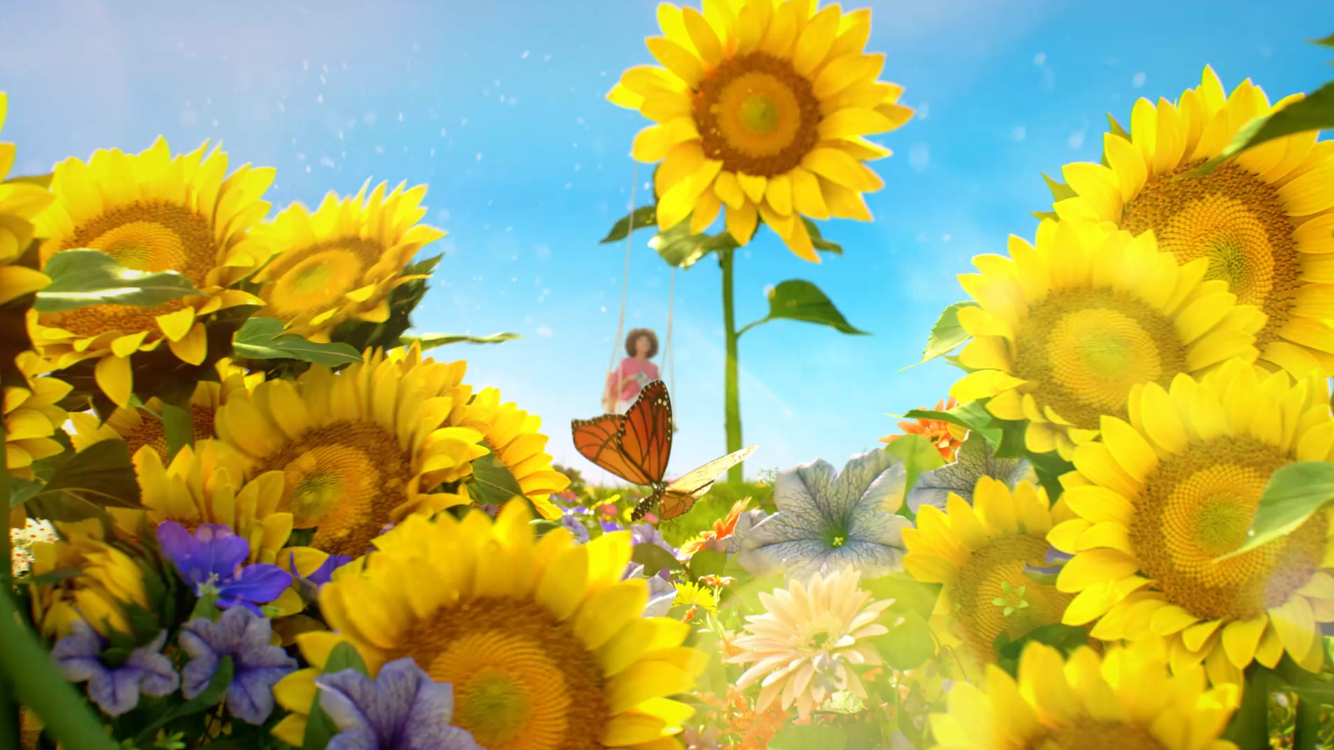 Still from the VANDAL produced Thins Veggie Snaps TVC featuring VFX flowers and butterflies