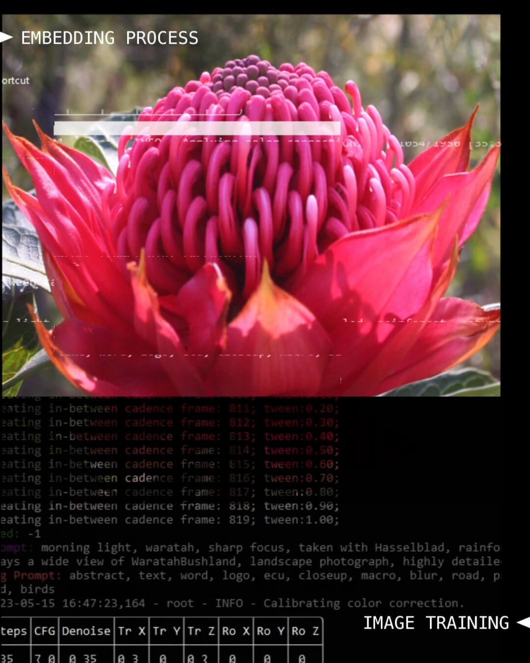 Waratah flower generated using generative AI in Stable Diffusion.