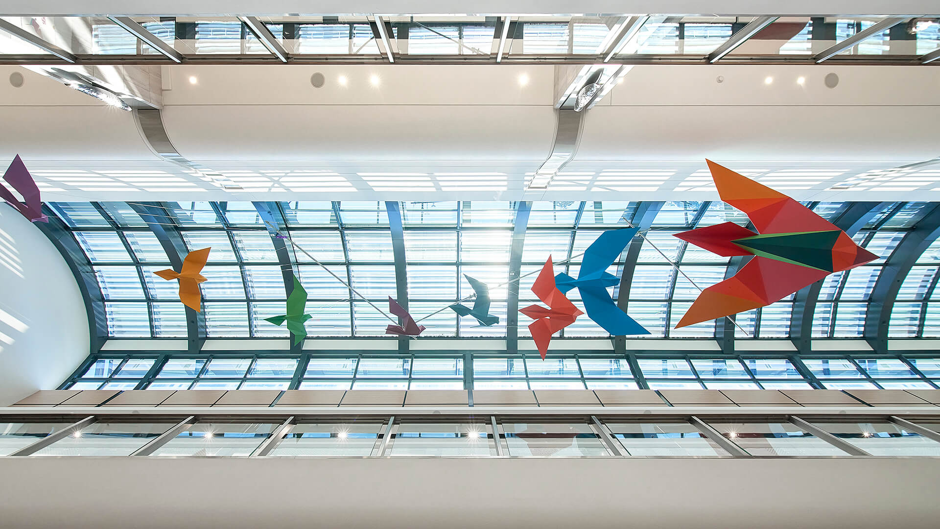 a VANDAL experiential brand activation featuring giant origami birds suspended from the ceiling of Macquarie Center
