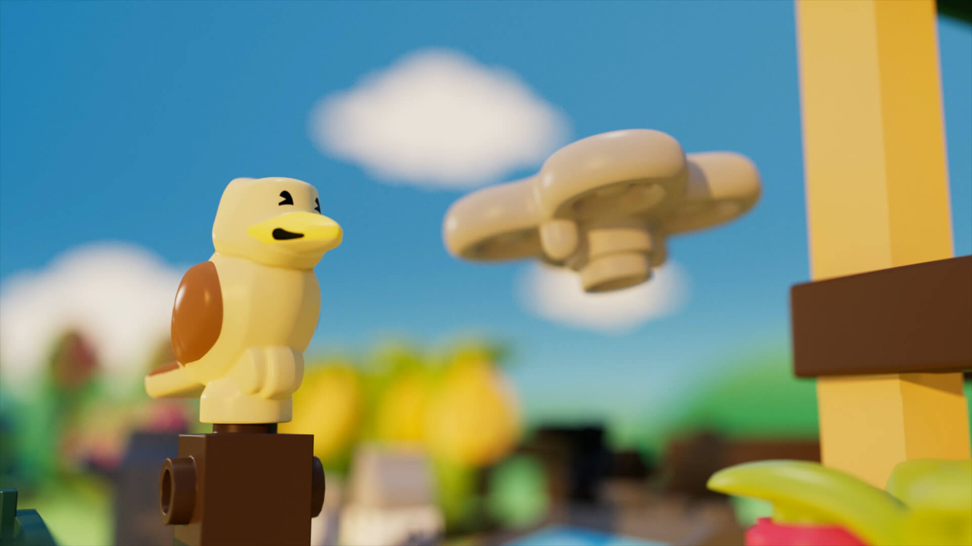 Image showing Woolworths Bricks Farm motion graphics animation frame showing kookaburra bird.
