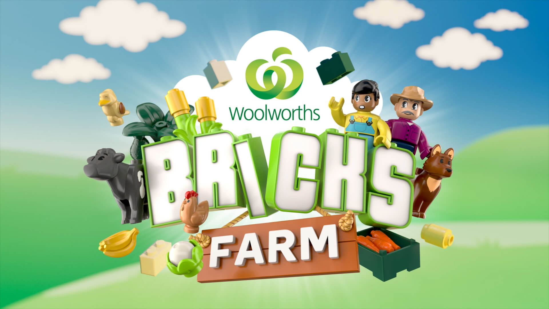 Image showing Woolworths Bricks Farm motion graphics animation frame.